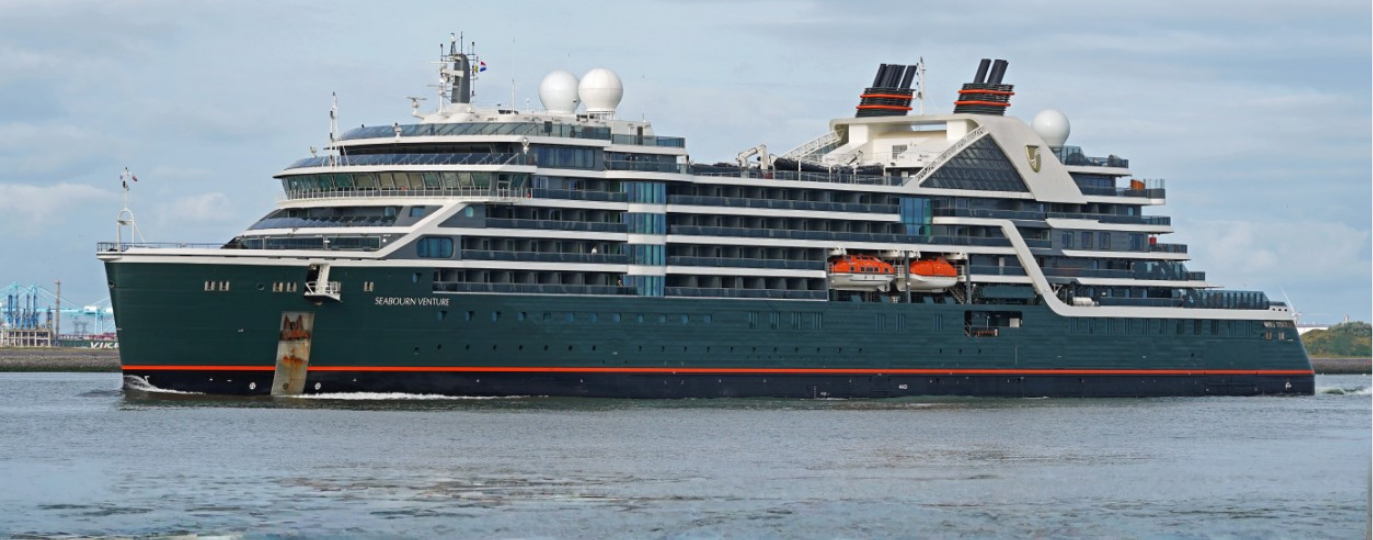 seabourn pursuit sailing on an expedition to Antarctica, making her way to South Georgia Islands